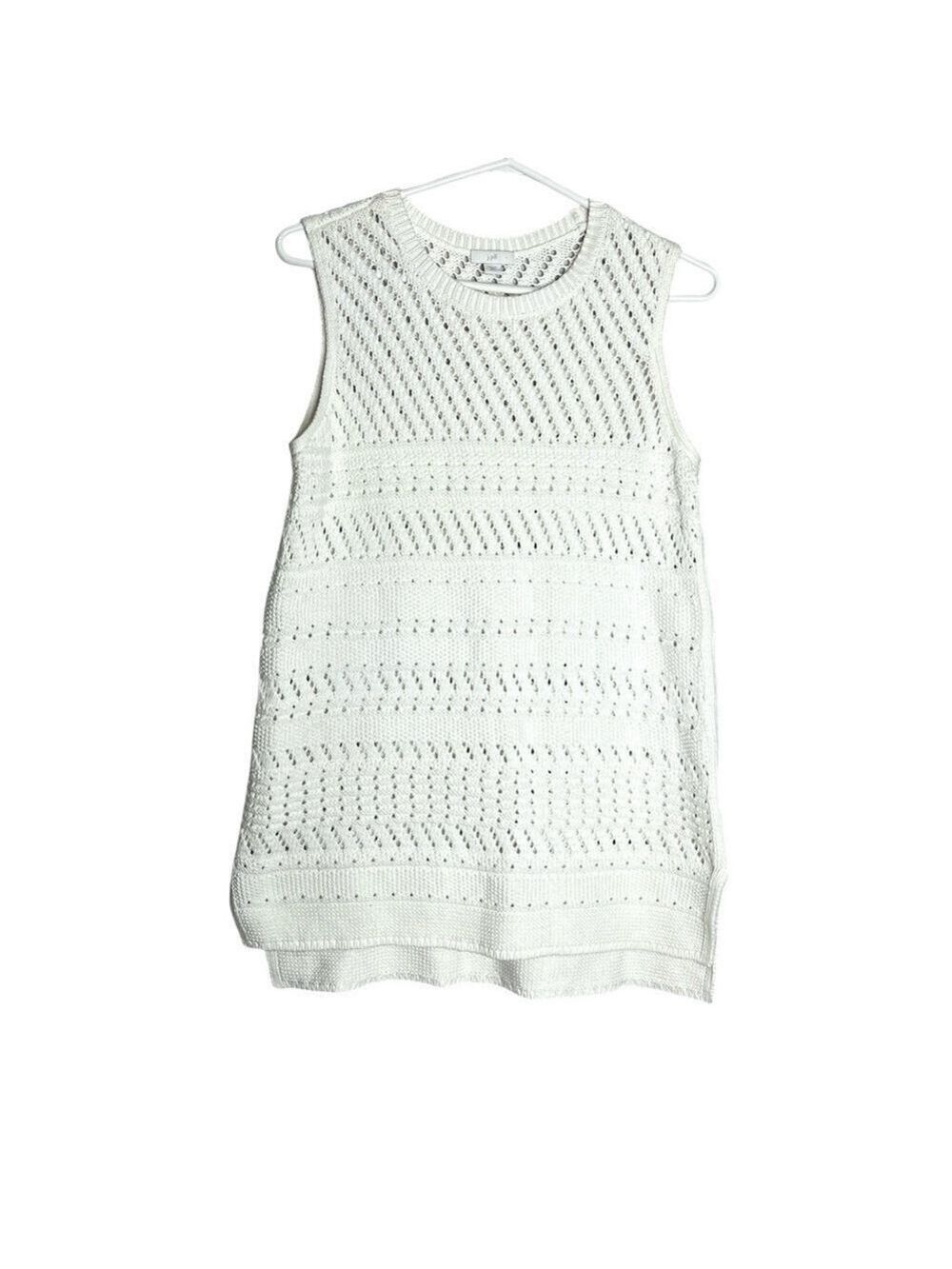 J. Jill Linen Cotton Blend Sleeveless Tunic Sweater White Crochet, size XSP